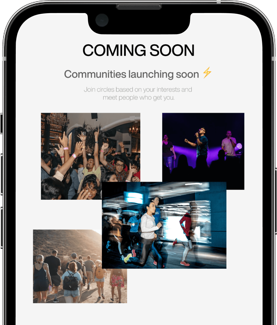 Interest-based community rooms on a phone.