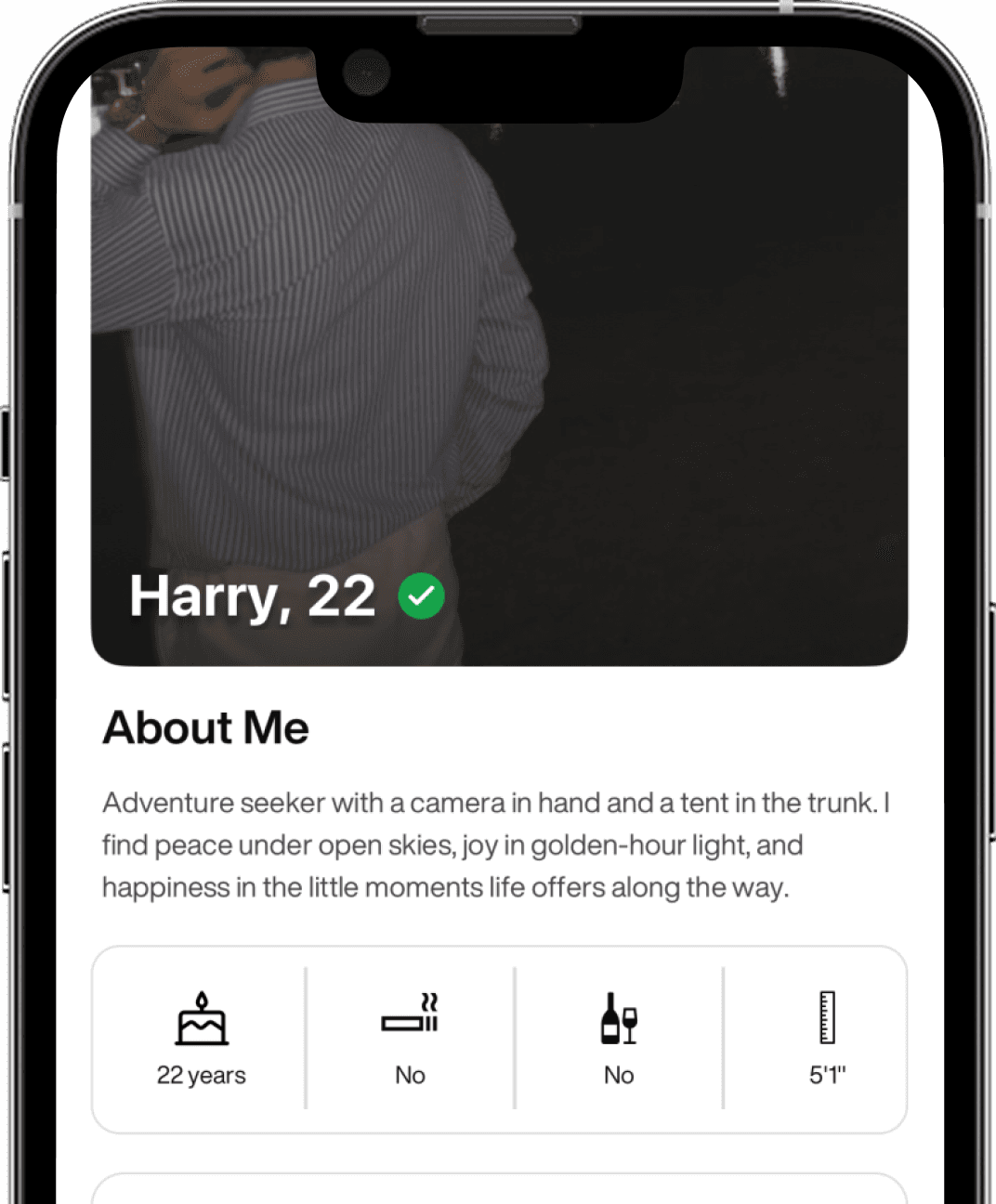 Opt-in dating profile screen on a phone.